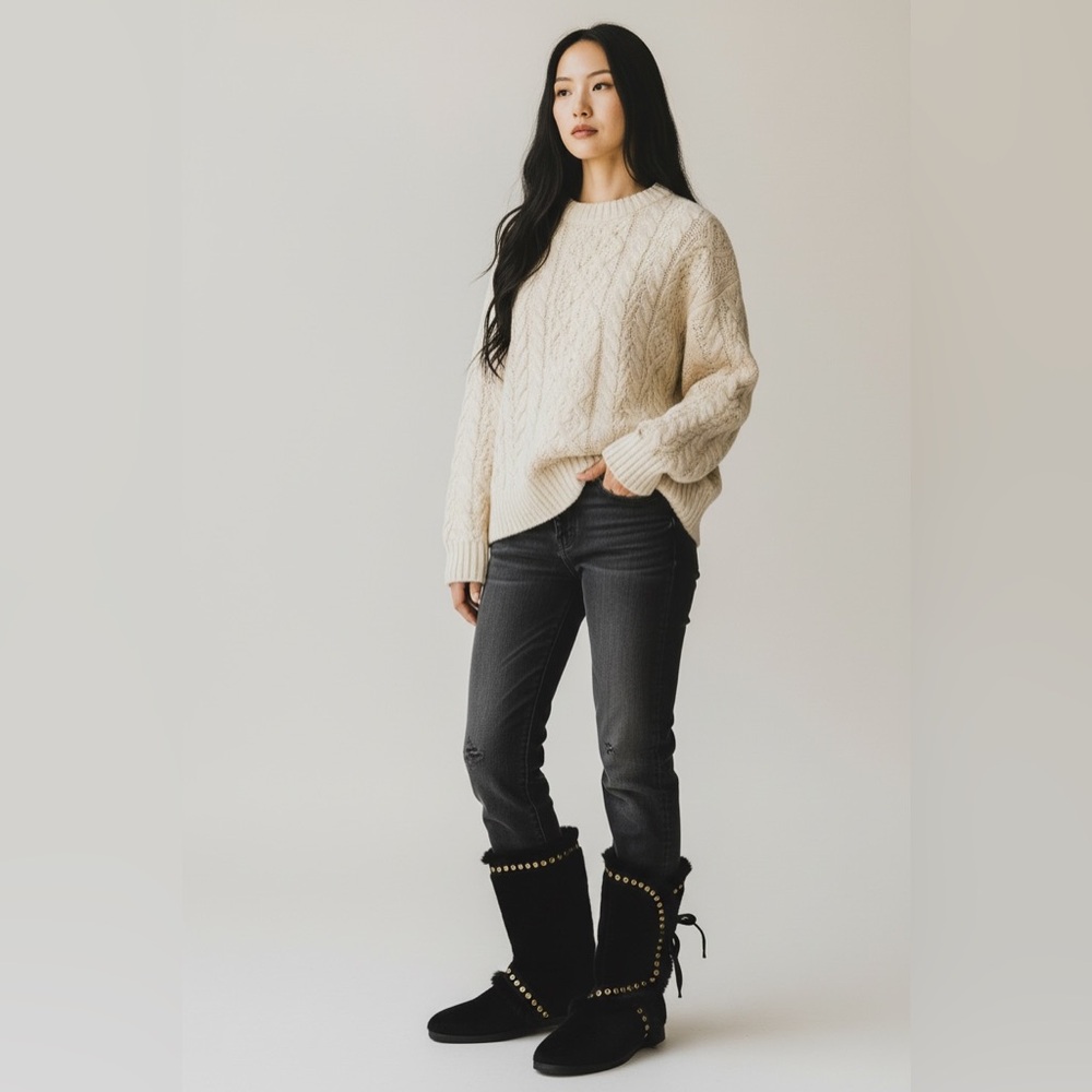 Jimmy Choo Black Boots with Gold Studs